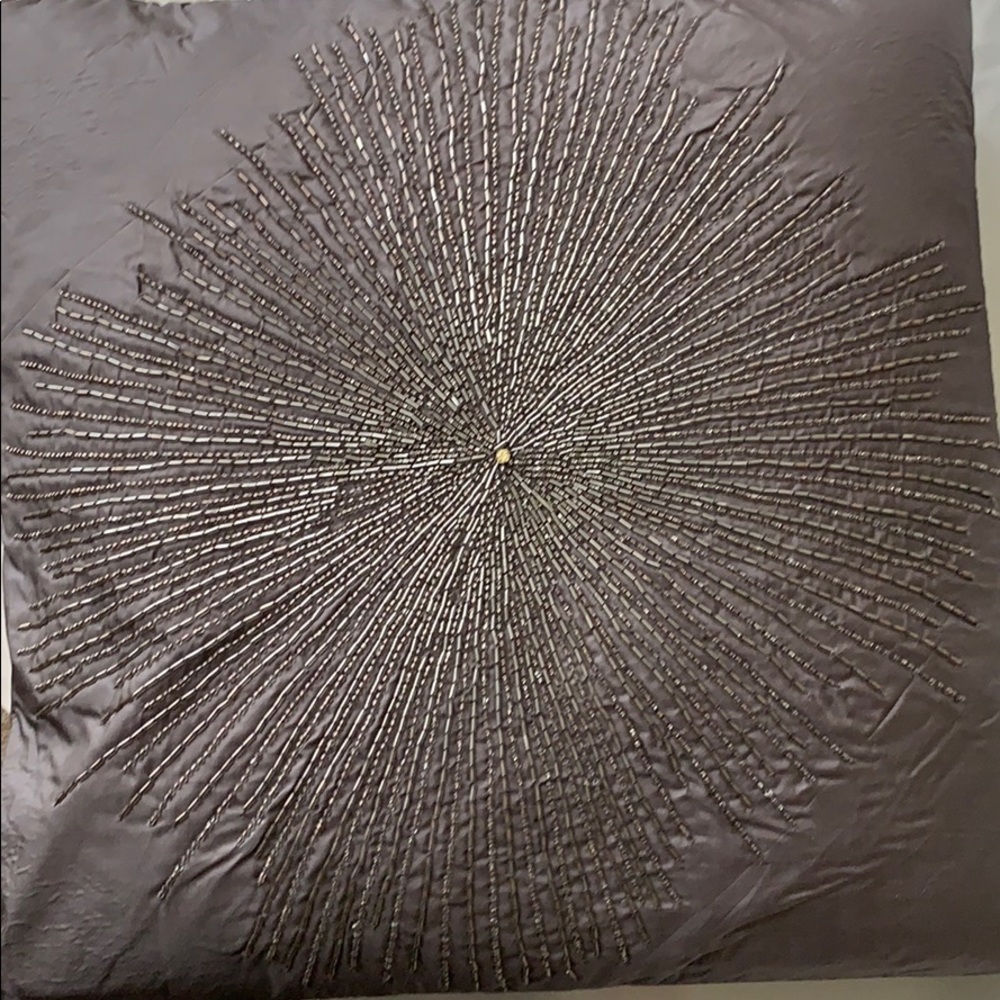 Donna Karan Home  beaded grey silk/satin pillow